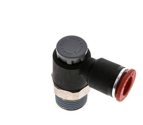 Vanne de régulation de débit Coude d'entrée 12 mm - R1/2'' Laiton/ Contre-écrou PA 66