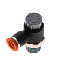 Vanne de régulation de débit Coude d'entrée 6 mm - R1/4'' Laiton/ Contre-écrou PA 66