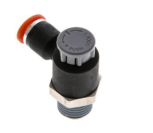 Vanne de régulation de débit Coude d'entrée 6 mm - R1/4'' Laiton/ Contre-écrou PA 66