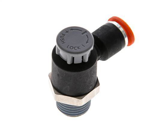 Vanne de régulation de débit Coude d'entrée 6 mm - R1/4'' Laiton/ Contre-écrou PA 66