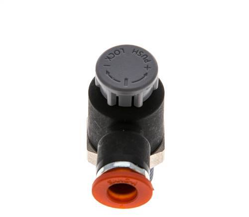 Vanne de régulation de débit Coude d'entrée 6 mm - R1/4'' Laiton/ Contre-écrou PA 66