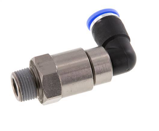 coude 10mm & R3/8'' Joint rapide pivotant Filets mâles Push-In Laiton nickele/PBT NBR Rotatif