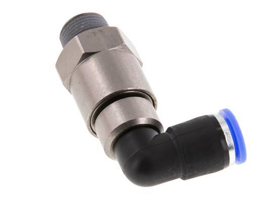 coude 10mm & R3/8'' Joint rapide pivotant Filets mâles Push-In Laiton nickele/PBT NBR Rotatif