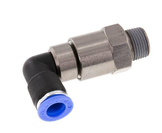 coude 10mm & R3/8'' Joint rapide pivotant Filets mâles Push-In Laiton nickele/PBT NBR Rotatif