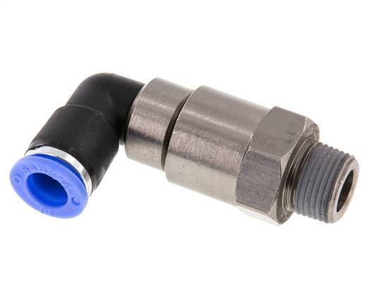 coude 10mm & R3/8'' Joint rapide pivotant Filets mâles Push-In Laiton nickele/PBT NBR Rotatif