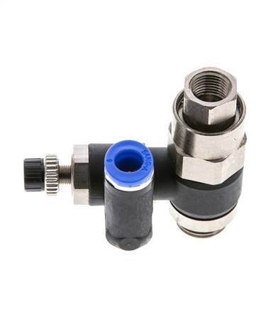 Flow Control Silencer Meter-Out Rotatable 6 mm - G1/4''-G1/8'' Brass/PA 66 with Pilot Operated Check Valve