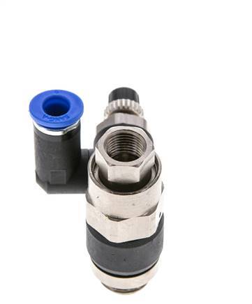 Silencieux de contrôle de débit, sortie rotative 6 mm - G1/4''-G1/8'' laiton/PA 66 avec clapet anti-retour piloté