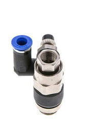 Silencieux de contrôle de débit, sortie rotative 6 mm - G1/4''-G1/8'' laiton/PA 66 avec clapet anti-retour piloté