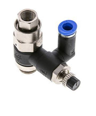 Silencieux de contrôle de débit, sortie rotative 6 mm - G1/4''-G1/8'' laiton/PA 66 avec clapet anti-retour piloté