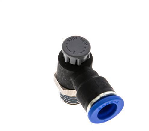 Vanne de régulation de débit Coude de sortie de compteur 10 mm - R1/4'' Laiton/ Contre-écrou PA 66