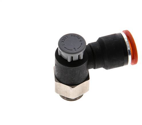 Vanne de régulation de débit Coude d'entrée 10 mm - G1/4'' Laiton/ Contre-écrou PA 66