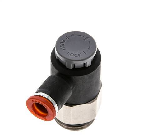 Vanne de régulation de débit Coude d'entrée 8 mm - G1/2'' Laiton/ Contre-écrou PA 66