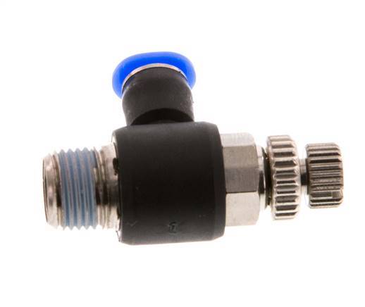 Coude de sortie de compteur du silencieux Flow Control 4 mm - R1/8'' laiton/PBT
