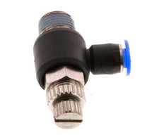 Coude de sortie de compteur du silencieux Flow Control 4 mm - R1/8'' laiton/PBT
