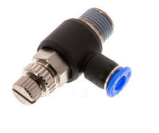 Coude de sortie de compteur du silencieux Flow Control 4 mm - R1/8'' laiton/PBT