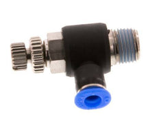 Coude de sortie de compteur du silencieux Flow Control 4 mm - R1/8'' laiton/PBT