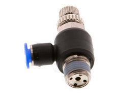 Coude de sortie de compteur du silencieux Flow Control 4 mm - R1/8'' laiton/PBT