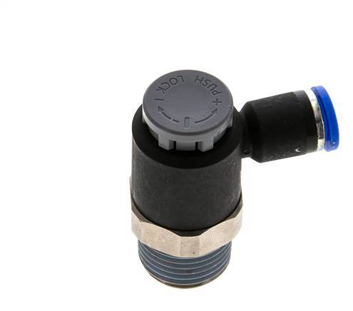 Vanne de régulation de débit Coude de sortie de compteur 8 mm - R1/2'' Laiton/ Contre-écrou PA 66