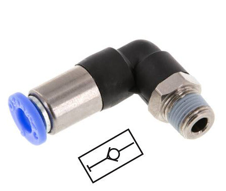 Push-In Fitting 8mm & R3/8'' Male Auto Shut-Off Elbow Brass/PBT 0-10bar (0-145psi)
