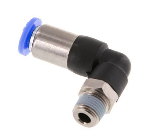 Raccord à Enfoncer 6mm & R1/8'' Mâle Coude Autobloquant en Laiton/PBT 0-10bar (0-145psi) [2 pièces].
