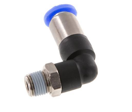 Raccord à Enfoncer 6mm & R1/8'' Mâle Coude Autobloquant en Laiton/PBT 0-10bar (0-145psi) [2 pièces].