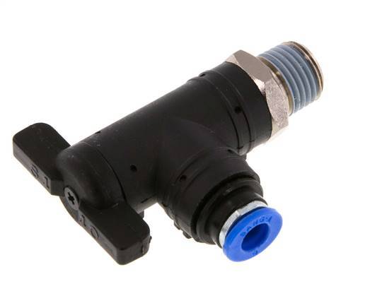 robinet à bille coudé à 2 voies 6 mm - R1/4'' Plastique/laiton