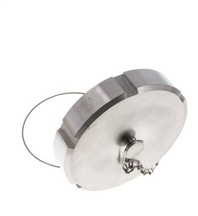 Ecrou borgne Rd130 X 1/4'' DN 100 Acier inoxydable 1.4404 NBR DIN 11851 FDA 21 avec chaîne