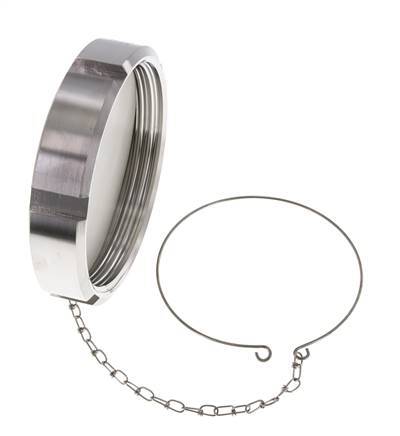 Ecrou borgne Rd130 X 1/4'' DN 100 Acier inoxydable 1.4404 NBR DIN 11851 FDA 21 avec chaîne