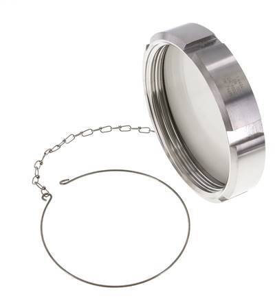 Ecrou borgne Rd130 X 1/4'' DN 100 Acier inoxydable 1.4404 NBR DIN 11851 FDA 21 avec chaîne