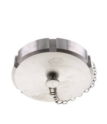 Ecrou borgne Rd130 X 1/4'' DN 100 Acier inoxydable 1.4301 NBR DIN 11851 FDA 21 avec chaîne