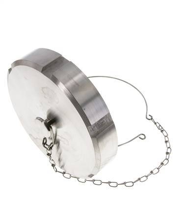 Ecrou borgne Rd130 X 1/4'' DN 100 Acier inoxydable 1.4301 NBR DIN 11851 FDA 21 avec chaîne