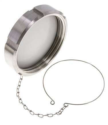 Ecrou borgne Rd130 X 1/4'' DN 100 Acier inoxydable 1.4301 NBR DIN 11851 FDA 21 avec chaîne