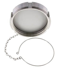 Ecrou borgne Rd130 X 1/4'' DN 100 Acier inoxydable 1.4301 NBR DIN 11851 FDA 21 avec chaîne
