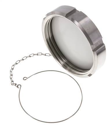 Ecrou borgne Rd130 X 1/4'' DN 100 Acier inoxydable 1.4301 NBR DIN 11851 FDA 21 avec chaîne
