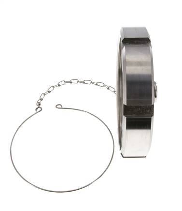 Ecrou borgne Rd130 X 1/4'' DN 100 Acier inoxydable 1.4301 NBR DIN 11851 FDA 21 avec chaîne