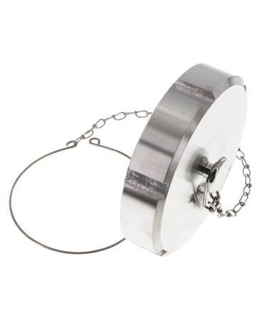 Ecrou borgne Rd110 X 1/4'' DN 80 Acier inoxydable 1.4301 NBR DIN 11851 FDA 21 avec chaîne