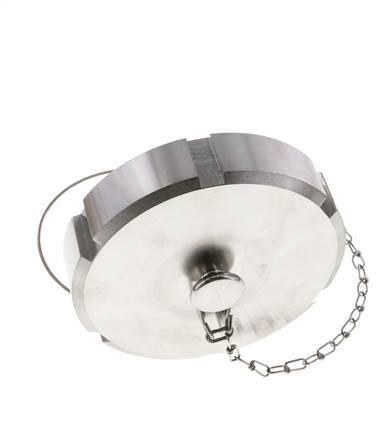 Ecrou borgne Rd110 X 1/4'' DN 80 Acier inoxydable 1.4301 NBR DIN 11851 FDA 21 avec chaîne