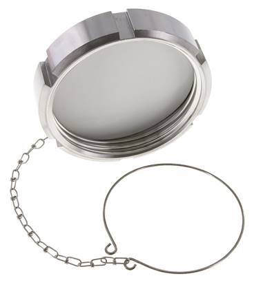 Ecrou borgne Rd110 X 1/4'' DN 80 Acier inoxydable 1.4301 NBR DIN 11851 FDA 21 avec chaîne