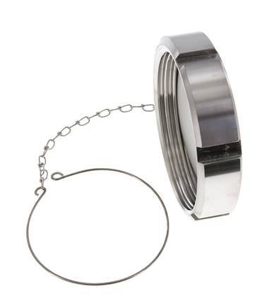 Ecrou borgne Rd110 X 1/4'' DN 80 Acier inoxydable 1.4301 NBR DIN 11851 FDA 21 avec chaîne