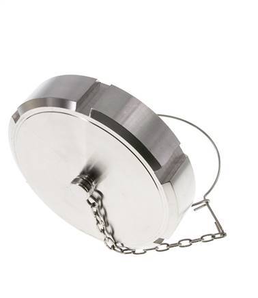 Ecrou borgne Rd110 X 1/4'' DN 80 Acier inoxydable 1.4404 NBR DIN 11851 FDA 21 avec chaîne