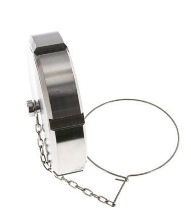 Ecrou borgne Rd110 X 1/4'' DN 80 Acier inoxydable 1.4404 NBR DIN 11851 FDA 21 avec chaîne