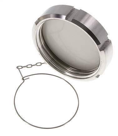 Ecrou borgne Rd110 X 1/4'' DN 80 Acier inoxydable 1.4404 NBR DIN 11851 FDA 21 avec chaîne