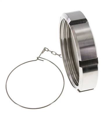 Ecrou borgne Rd110 X 1/4'' DN 80 Acier inoxydable 1.4404 NBR DIN 11851 FDA 21 avec chaîne