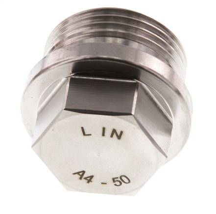 Bouchon G1'' en acier inoxydable avec collier et hexagone externe 40bar (562.0psi)