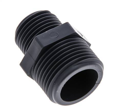 Mamelon double réducteur G1/2'' x G3/4'' Polypropylène (pp) 10bar (140.5psi) FDA 27mm Hex