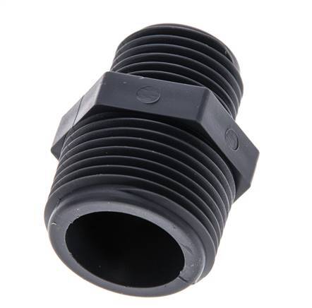 Mamelon double réducteur G1/2'' x G3/4'' Polypropylène (pp) 10bar (140.5psi) FDA 27mm Hex