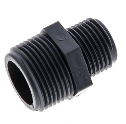 Mamelon double réducteur G1/2'' x G3/4'' Polypropylène (pp) 10bar (140.5psi) FDA 27mm Hex
