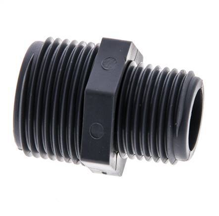 Mamelon double réducteur G1/2'' x G3/4'' Polypropylène (pp) 10bar (140.5psi) FDA 27mm Hex