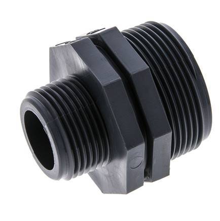 Mamelon double réducteur G1'' x G1 1/2'' Polypropylène (pp) 10bar (140.5psi) FDA 54mm Hex