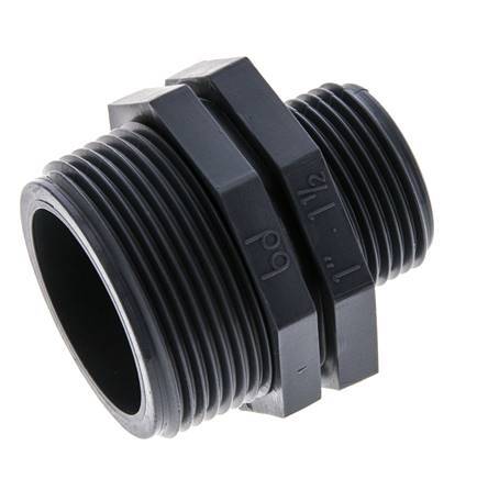 Mamelon double réducteur G1'' x G1 1/2'' Polypropylène (pp) 10bar (140.5psi) FDA 54mm Hex